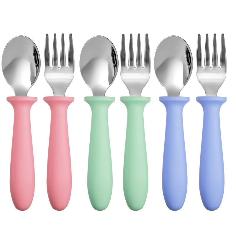 [Australia] - Pimoys 6 Pieces Toddler Utensils Forks and Spoons,Kids Silverware Set with Plastic Handle Stainless Steel Toddler Silverware,Dishwasher Safe blue/green/pink 