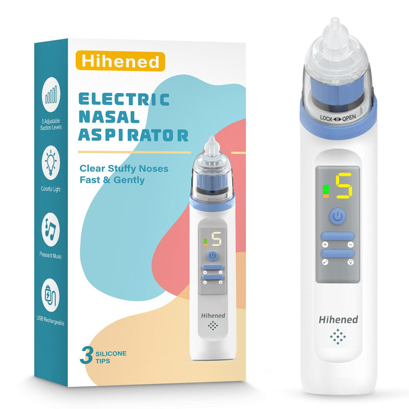 [Australia] - Electric Nasal Aspirator for Baby, Nose Aspirator for Toddlers, Rechargeable Baby Nose Sucker, Nose Cleaner with 3 Silicone Tips, 5 Suction Levels, Music and Light Soothing FunctionÔºåBlue Blue 