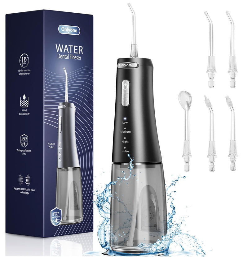 [Australia] - Onlyone Water Dental Flosser Pick for Teeth, 300ML Portable Oral Irrigator, Rechargeable Travel Irrigation Cleaner, Professional Electric Flossing Cleaning Picks for Teeth Cleaning,IPX7 Waterproof Black 300ML Lager Tank 
