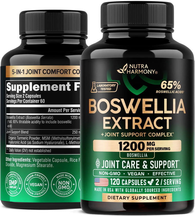 [Australia] - Boswellia 1200mg - Boswellia Extract | Turmeric | Hyaluronic Acid | MSM | Same - Joint Health & Comfort - Boswellia Serrata | 65% Boswellic Acid - for Men & Women - Made in USA - 120 Capsules 120 Count (Pack of 1) 