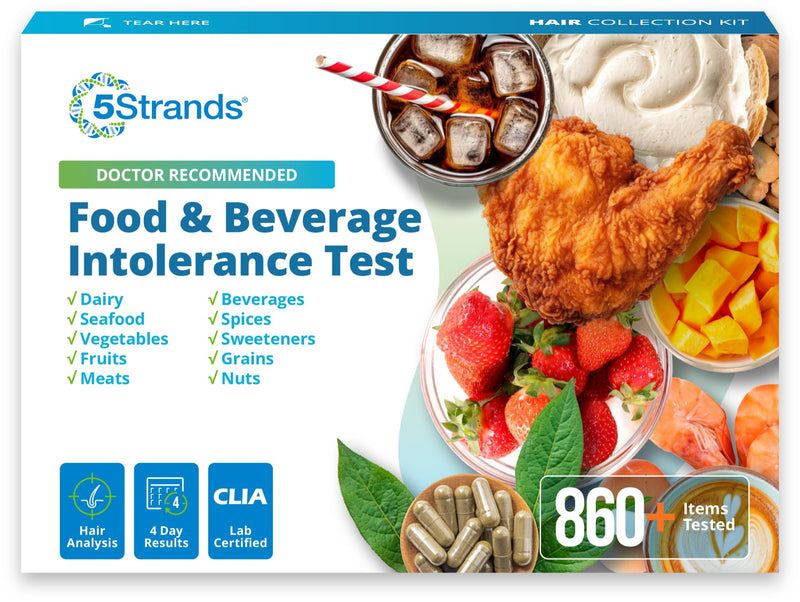 [Australia] - 5Strands Food & Beverage Intolerance Test for Adults & Kids, 868 Items Tested, Gluten & Lactose, at-Home Sensitivity Testing, Hair Analysis, Gut Health Test, Results in 4 Days Comprehensive 