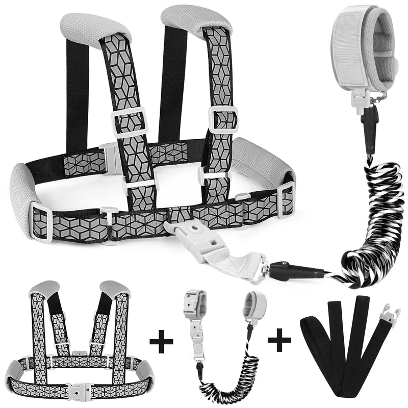 [Australia] - Accmor Toddler Harness Leash, Reflective Kid Harness with Anti Lost Wrist Link, Child Walking Harness Kids Leash Wristband Belt with Lock for Baby Boys Girls to Outdoor Travel Black/Reflect light 