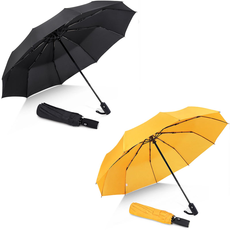 ZOMAKE Travel Umbrella Compact - 10 Ribs Portable Collapsible Umbrellas for Rain Windproof - Paraguas Automatic Small Folding Umbrella Lightweight Packable Umbrella for Women Men-Black&Yellow