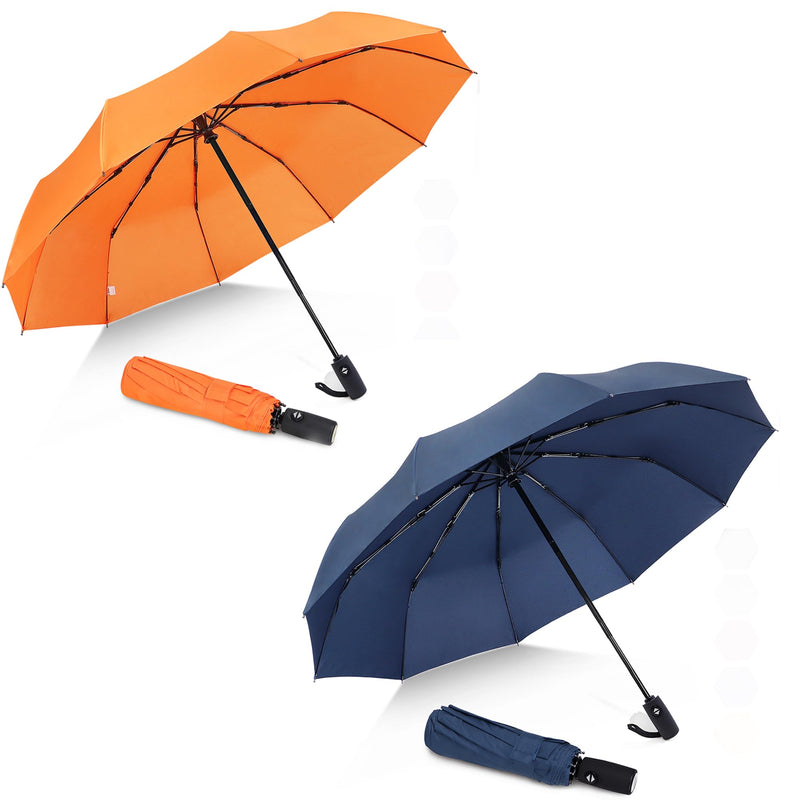 ZOMAKE Travel Umbrella Compact - 10 Ribs Portable Collapsible Umbrellas for Rain Windproof - Paraguas Automatic Small Folding Umbrella Lightweight Packable Umbrella for Women Men - Orange&Navy Blue