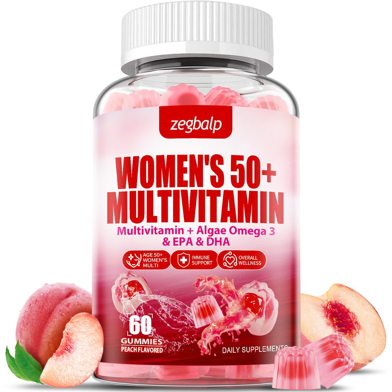 Womens Multivitamin 50 Plus Gummies - Methylated Multivitamins Gummy | with Vitamin A C D3 E K2, B Complex, Calcium, Magnesium, Zinc, Folate, Biotin - Multi Vitamins & Minerals - Sugar-Free Peach 60 Count (Pack of 1)