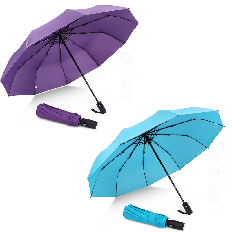 ZOMAKE Travel Umbrella Compact - 10 Ribs Portable Collapsible Umbrellas for Rain Windproof - Paraguas Automatic Small Folding Umbrella Lightweight Packable Umbrella for Women Men - Purple&Light Blue