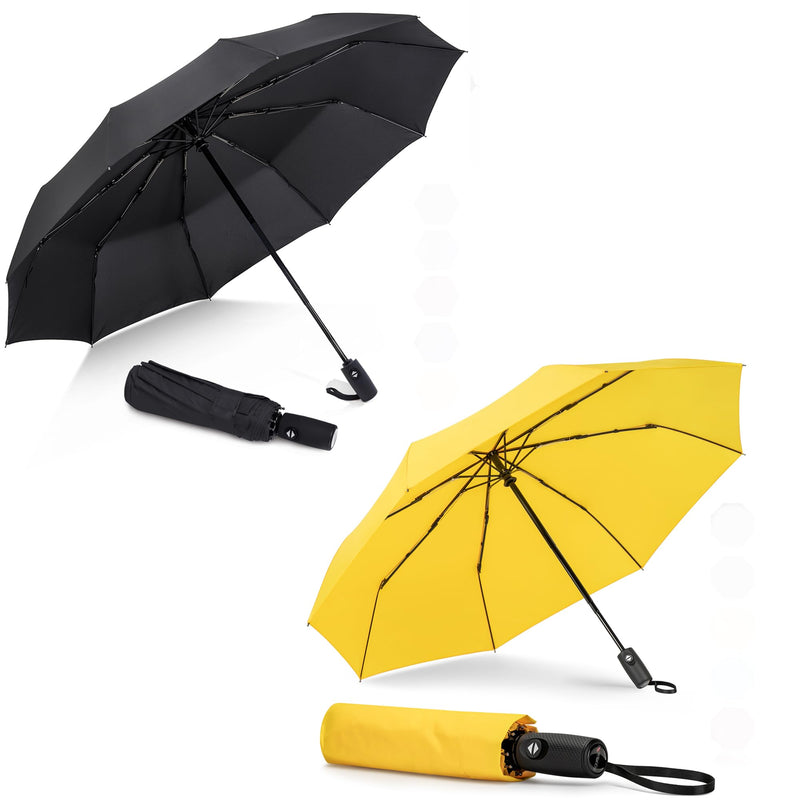 ZOMAKE Travel Umbrella Compact - 8/10 Ribs Portable Collapsible Umbrellas for Rain Windproof - Paraguas Automatic Small Folding Umbrella Lightweight Packable Umbrella for Women Men - Black&Yellow