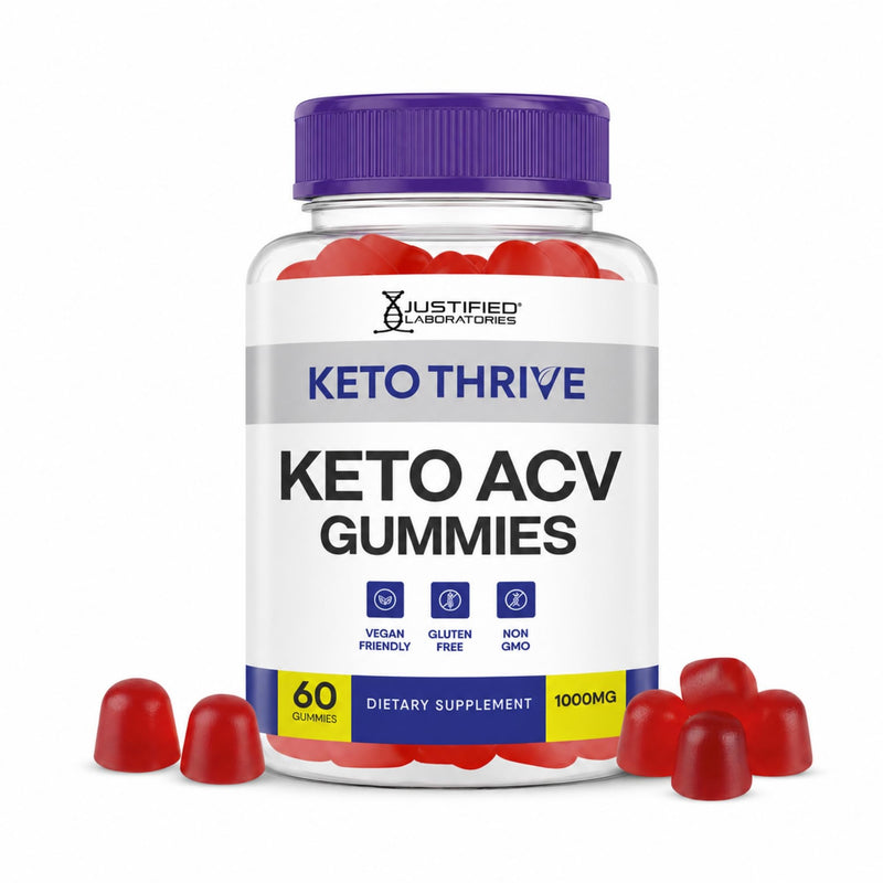 Justified Laboratories Keto Thrive Keto ACV Gummies (1000 mg) - 60 Count - Formulated with Apple Cider Vinegar, Folate & Vitamin B12 - Non-GMO, Vegan, Gluten Free - 30 Servings 60 Count (Pack of 1)