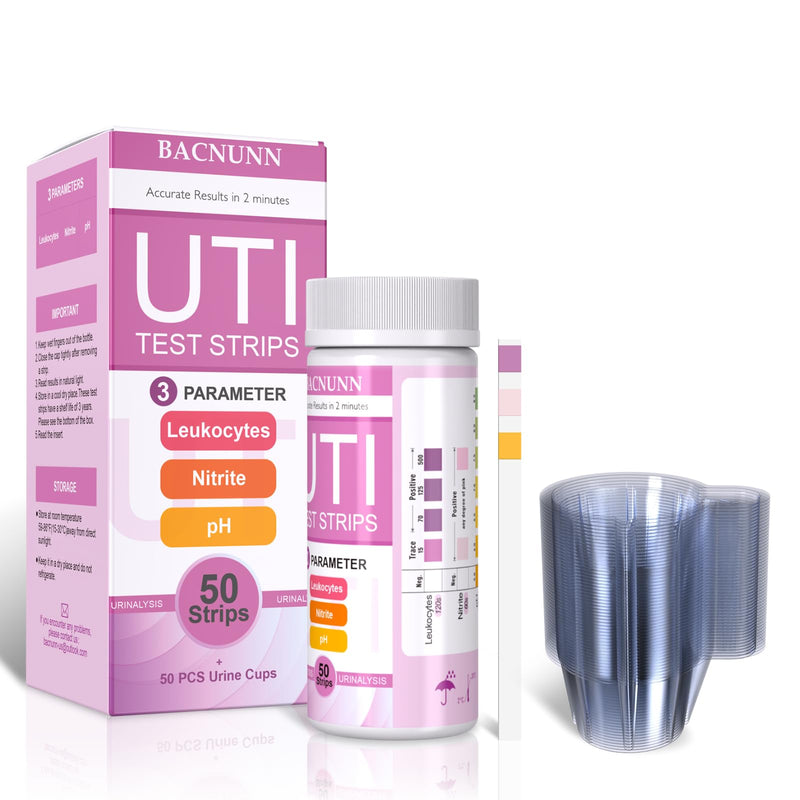 [Australia] - UTI Test Strips for Women: 50ct 3-1 Urinary Tract Infection Treatments Test Strips for UTI & Bladder, Accurate Readings at Home, Urine Dipstick Kit for Urinalysis 50 Strips + 50 Cups 