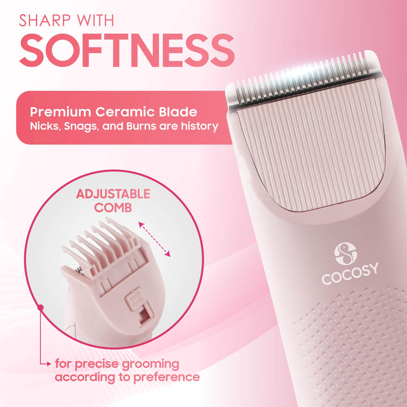 [Australia] - Bikini Trimmer - Pubic Hair Trimmer for Women, Ceramic Blade, Waterproof Electric Shaver for Women with Standing Recharge Dock & Travel Pouch, Female Hygiene Razor 