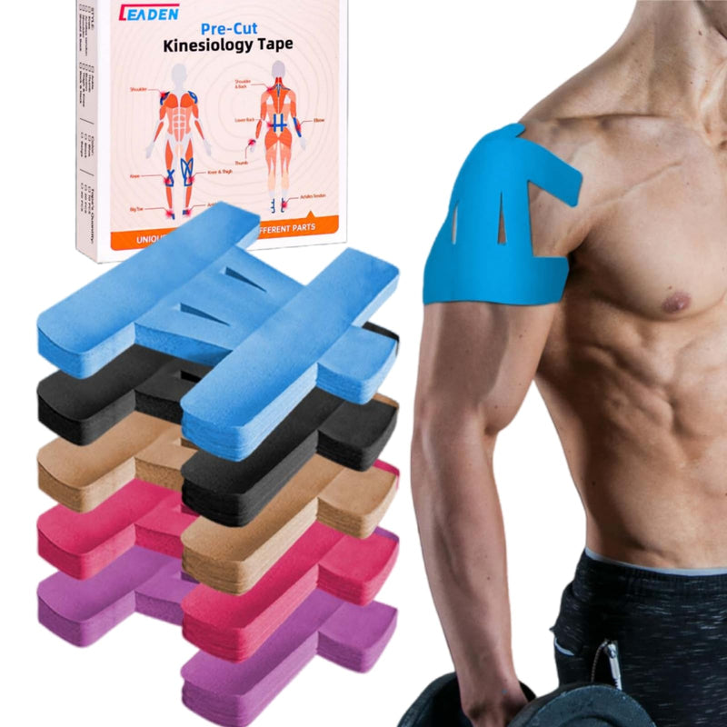 [Australia] - IEADEN Precut Kinesiology Tape for Shoulder, 10 Pcs - Shoulder Support & Stability, Shoulder Pain Relief Athletic Tape - Waterproof & Elastic, Breathable Hypoallergenic Latex-Free Tape, Blue 
