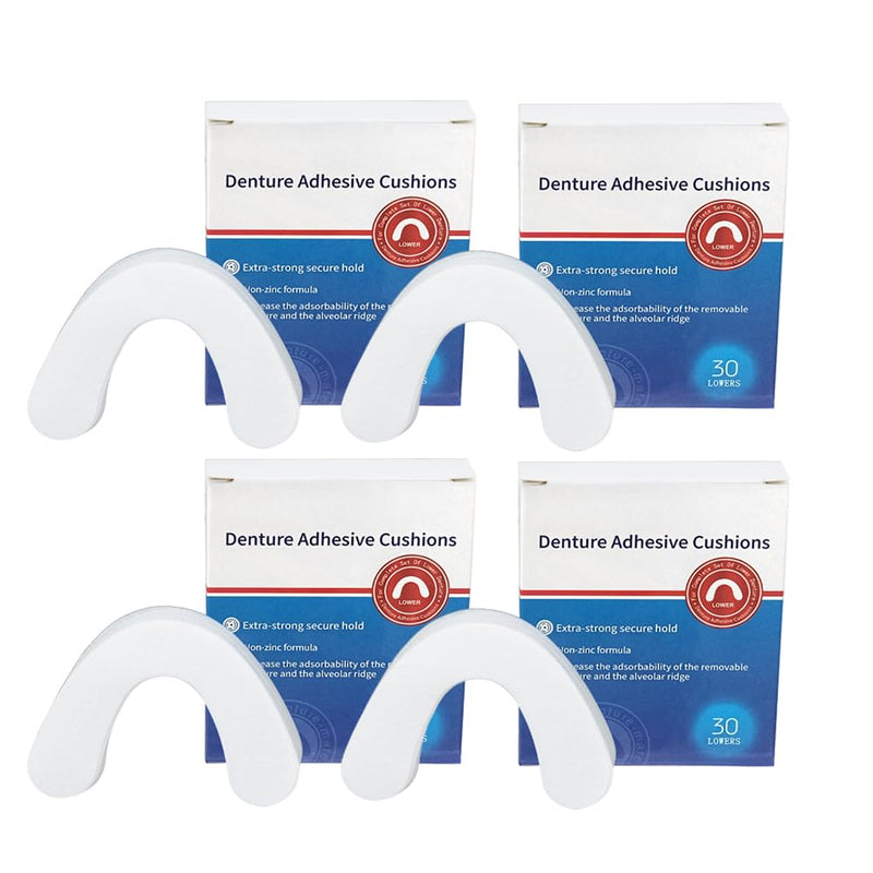 [Australia] - 120 Pads (4 Pack) Free Long-Lasting Lower Denture Adhesive Cushion, Denture Adhesive Soft Pad for Secure Hold and Food Seal (Lower) 