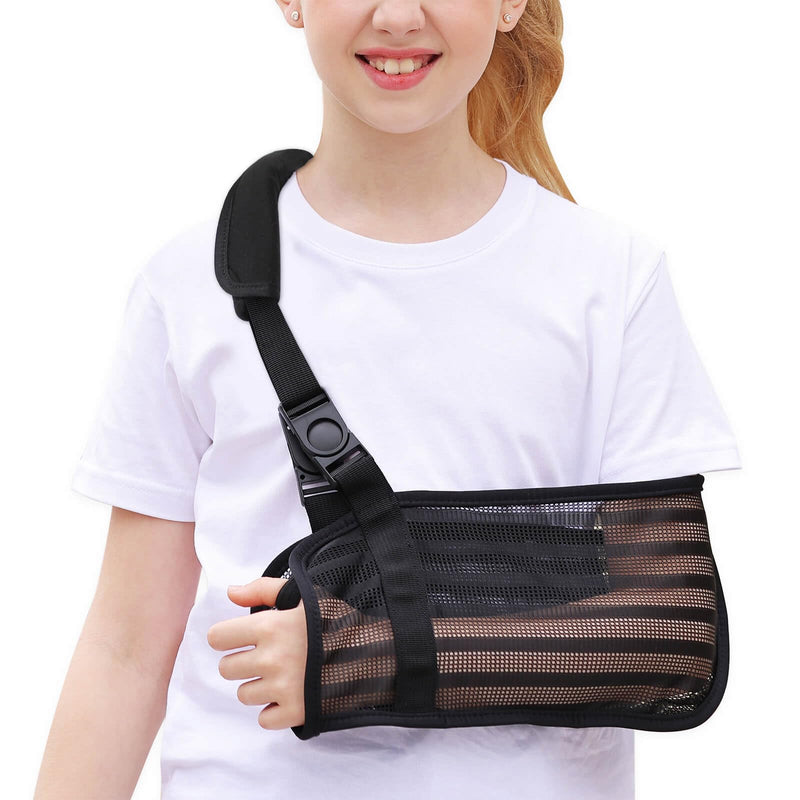 Kids Arm Sling for Boys and Girls, Premium Mesh Toddler Arm Sling for Shoulder Elbow Wrist Injury, Black (Small) Small