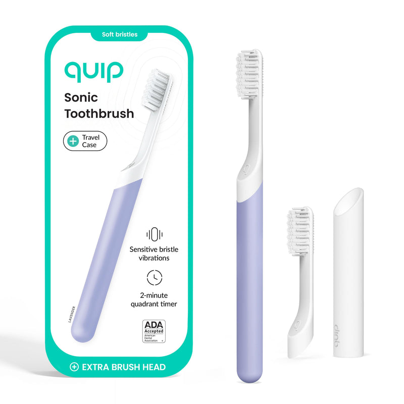 [Australia] - Quip Sonic Electric Toothbrush for Adults - Time Travel & Soft Bristles with Travel Case & Replacement Brush Head - 3 Month Battery Life, Plastic Handle- Lavender 1 Count (Pack of 1) 