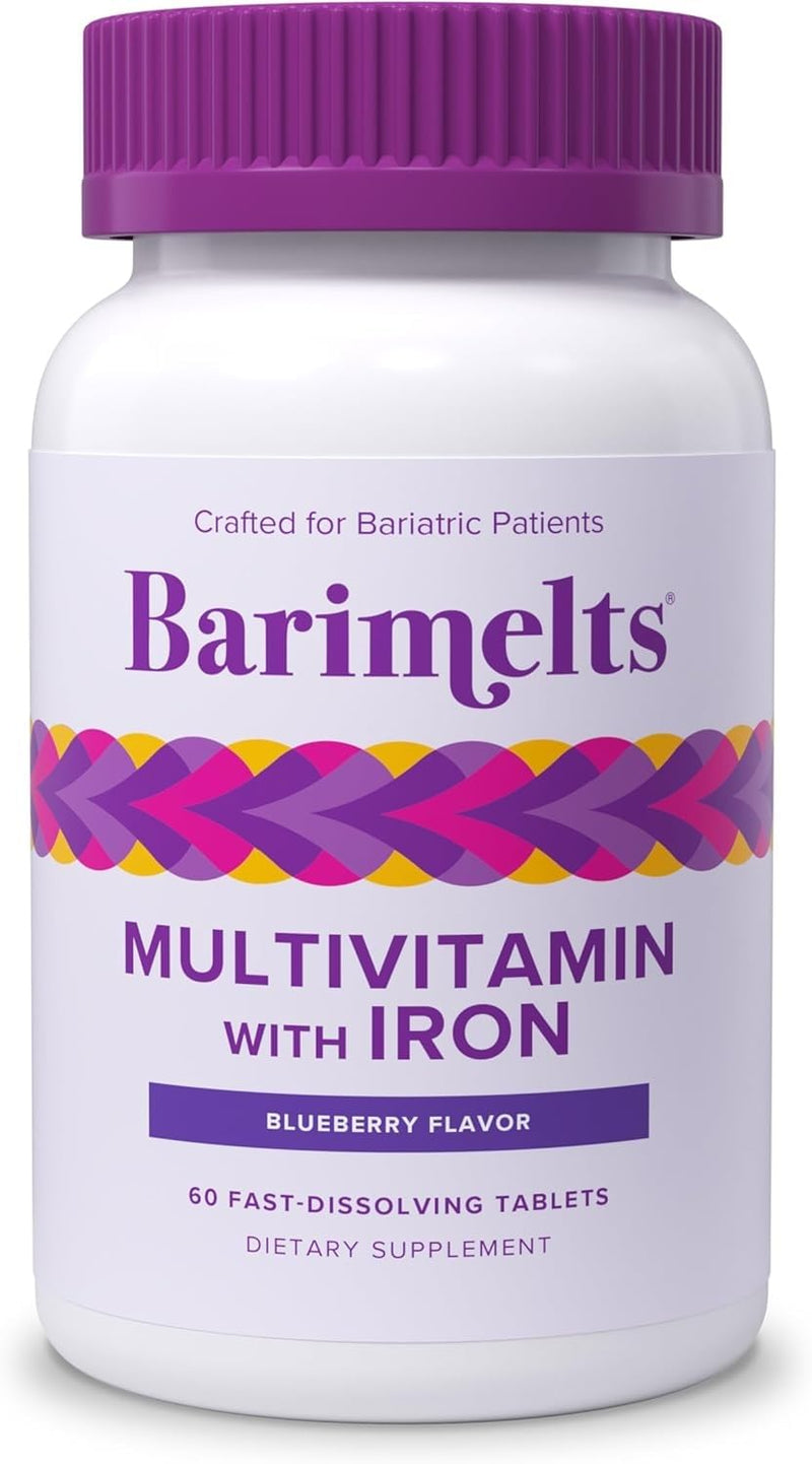 BariMelts Bariatric Multivitamin with Iron - 1 Month Supply (60 Fast-Dissolving Tablets) - Sugar-Free - Post-Op Bariatric Vitamins - Natural Blueberry Flavor 60 Count (Pack of 1)