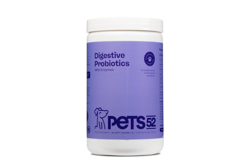 Pets 52 - Digestive Dog Probiotics with Enzymes - Supports Healthy Gut Flora, Boosts Immune System, Promotes Stomach Comfort, Vet-Strength Formula for Improved Digestion - 30-Day Results - PawsPlanet Australia