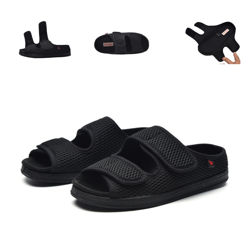 [Australia] - Extra Wide Diabetic Foot Shoes,Unisex for Swollen Feet,Adjustable Slippers,Men's Diabetic Sandals for Obesity,Hallux Valgus,Plantar Fasciitis,Arthritis,Black 9.5 Wide Black 