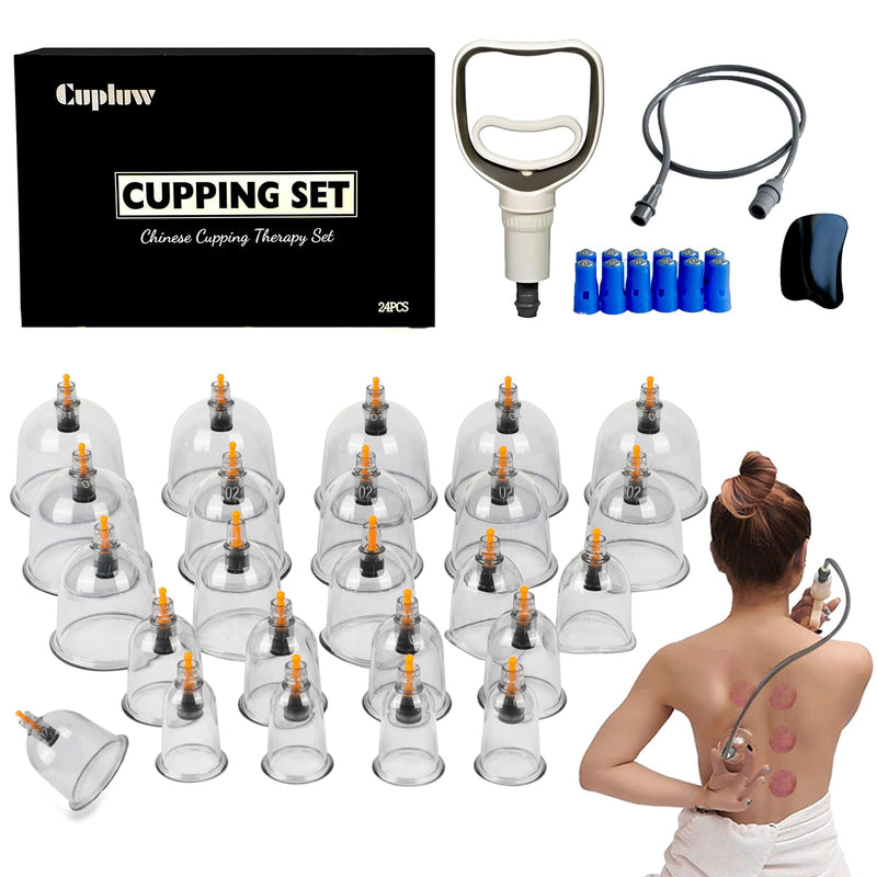 [Australia] - Cupping Set, 24 Cups Cupping Kit for Massage Therapy, Chinese Cupping Therapy Set with Magnetics, Professional Vacuum Cupping Set for Cellulite Reduction Muscle Pain Relief with Manual Pump 