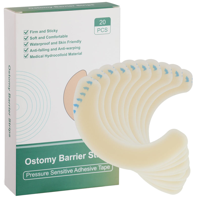 [Australia] - Ostomy Barrier Strips [Pack of 20], Elastic Barrier Strips for Colostomy Bags, Latex-Free Skin Barrier Strips,Hydrocolloid Ostomy Extenders,Waterproof Half Rings for Sealing Ostomy Bag 
