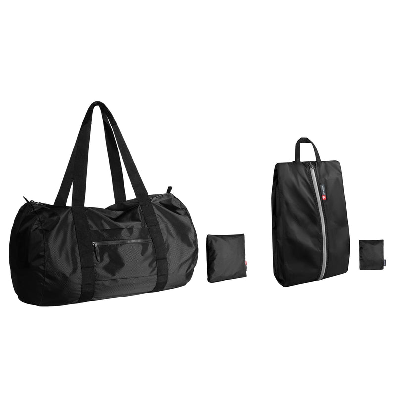 pack all Travel Accessories Bundle | 1 x 45L Foldable Duffel Bag (Black) & 1 x Foldable Shoe Bag (Plus-Black)
