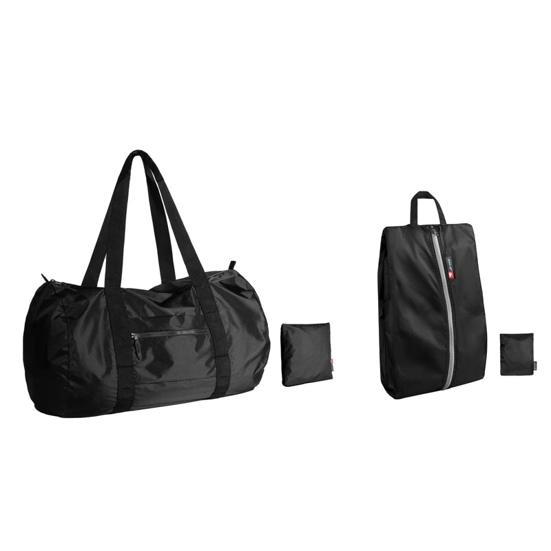 pack all Travel Accessories Bundle | 1 x 45L Foldable Duffel Bag (Black) & 1 x Foldable Shoe Bag (Black)