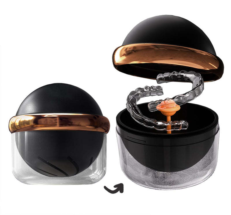 [Australia] - AARAINBOW Large Denture Case with Strainer Basket, Clear Retainer Cleaner and Storage Box for Travel, Mouth Guard Cleaning Case, Braces Holder Cup (Black) A Black 