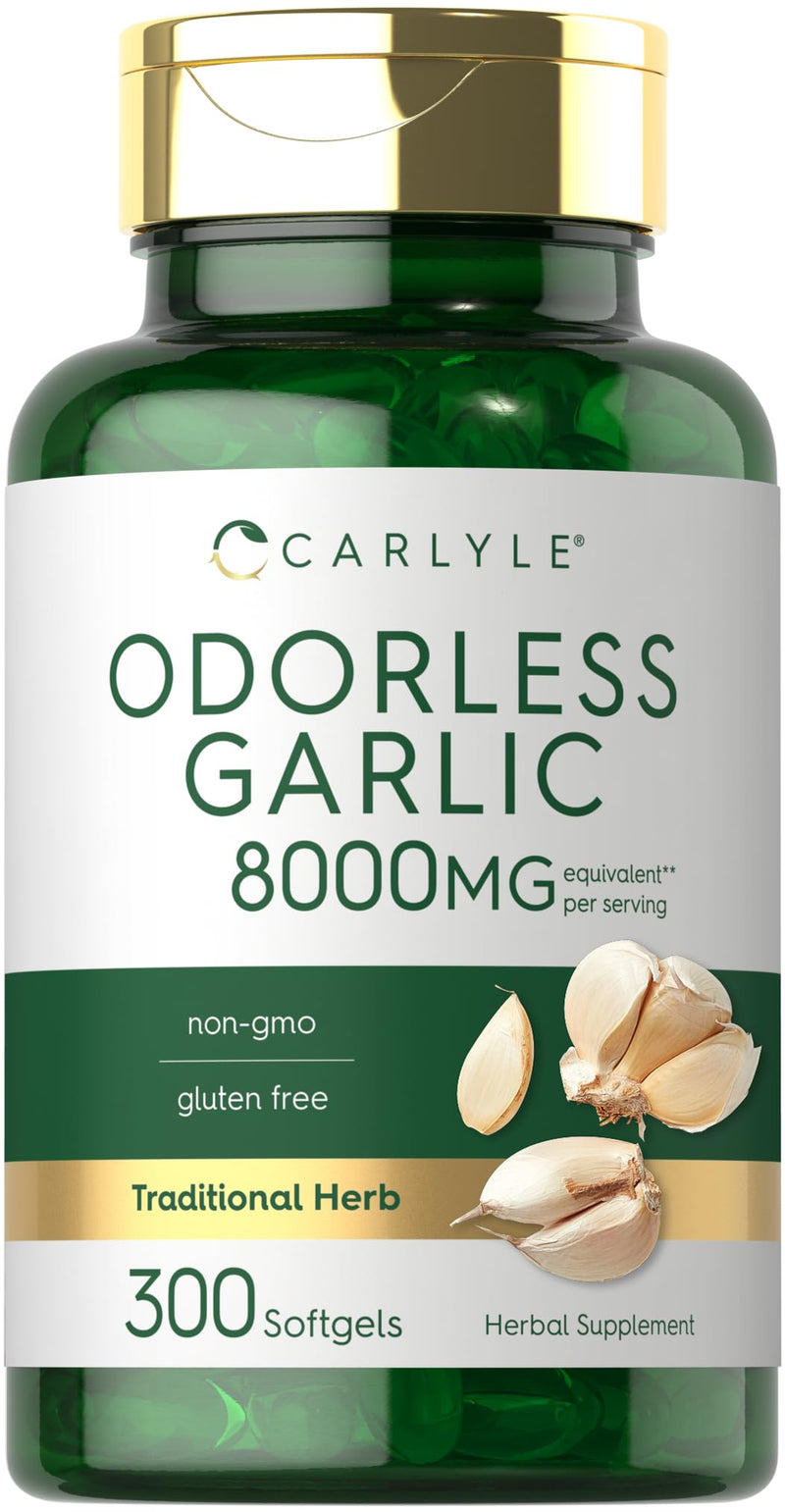[Australia] - Carlyle Odorless Garlic Softgels 8000 mg | 300 Count | High Potency Formula | Non-GMO and Soy Free 