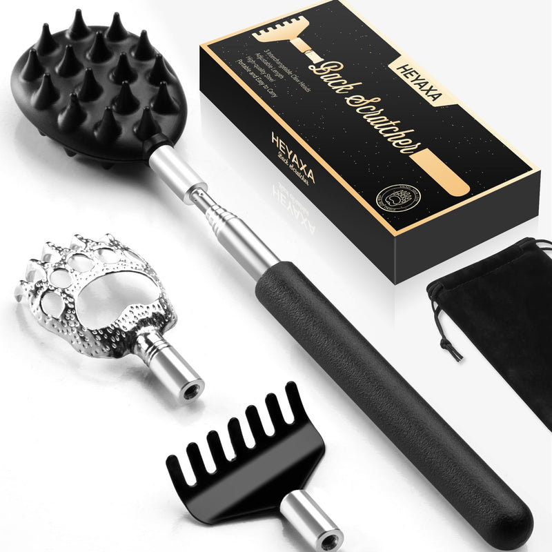 [Australia] - Telescoping Back Scratcher with 3Pcs Detachable Heads, Back Scratcher for Men/Women, Fathers Day Dad Gifts Birthday Gifts for Husband, Men, Women, Him, Her Ink Black 