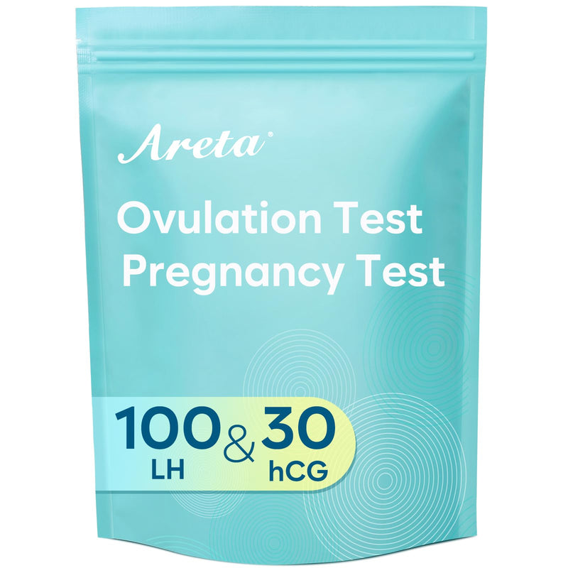 Areta Ovulation & Pregnancy Test Strips: 100 Ovulation Strips & 30 Pregnancy Tests Combo Kit | Accurate at-Home Fertility Tracker | Highly Sensitive Early Pregnancy Detection | 100 LH + 30 HCG 130 Count
