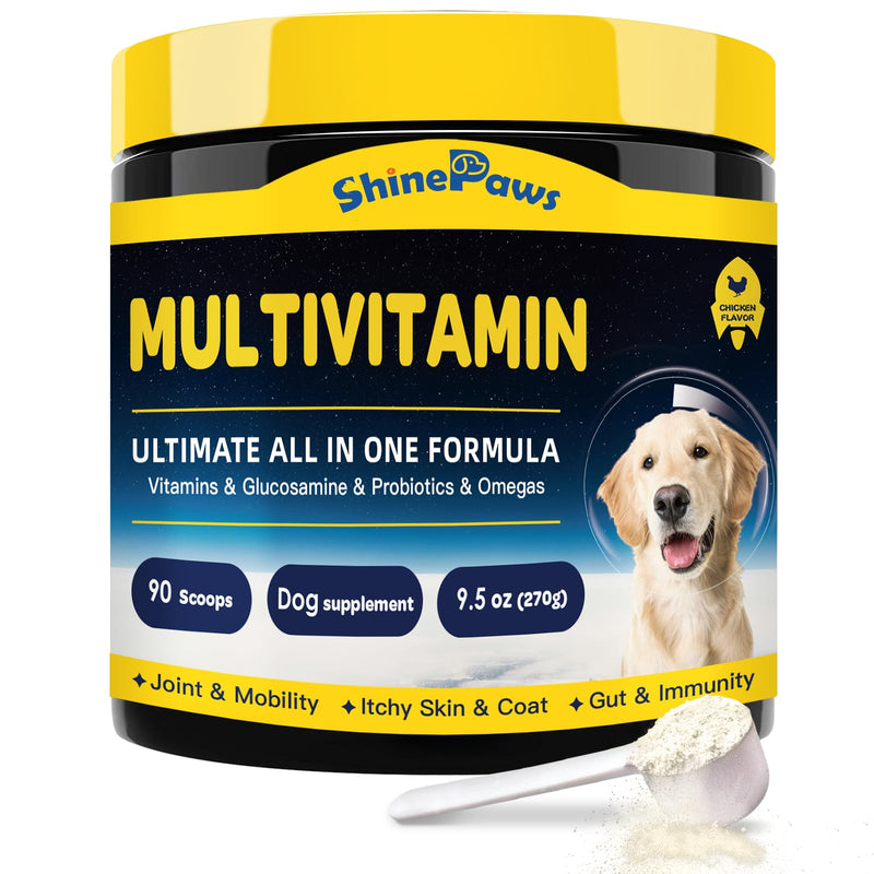 Dog Vitamins, Dog Multivitamin Powder, with Probiotics, Glucosamine, Omega 3, Support Gut, Joint & Mobility, Itch Skin & Coat, Minerals & Antioxidant for Immune Health, Daily Essential Dog Supplements 90 Scoops - PawsPlanet Australia