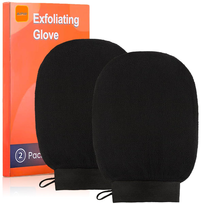 [Australia] - Exfoliating Glove Body Scrubber, Premium Exfoliating Mitt for Normal to Dry Skin, Body Exfoliator for Self-Tan Removal and Applicationin, Made of Viscose Fiber （2 Black） 