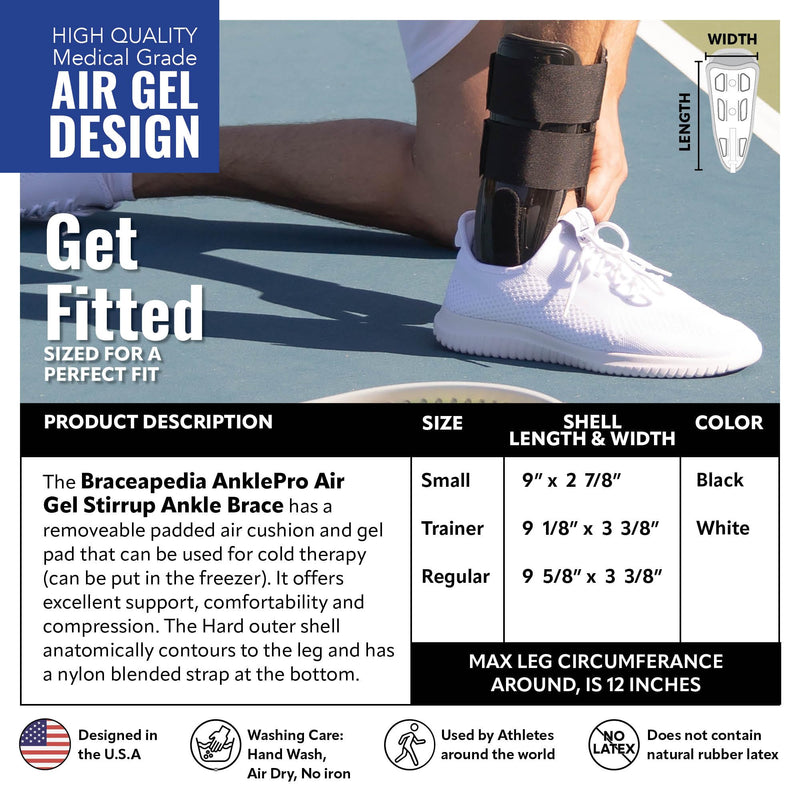 [Australia] - AnklePro Air Gel Stirrup Ankle Brace, Hard Core Side Stabilizer With Removable Cold Therapy Air Cushion & Gel Pad for Ankles, Ankle Brace for Women and Men, Ankle Support, Regular, White 