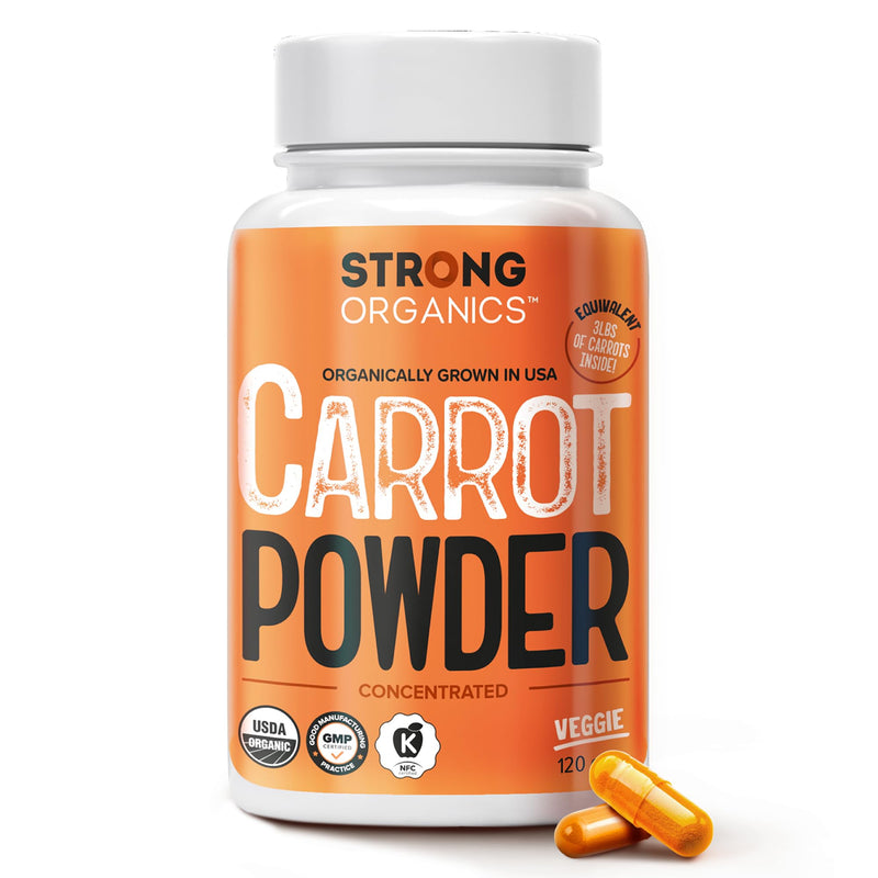 [Australia] - USDA Organic Carrot Powder Capsules (120), Grown in USA, Eye Support, Beta Carotene, Vitamin A, Carotenoids, Antioxidants,106¬∞F Max, Vegan, Kosher-2 Months Supply 