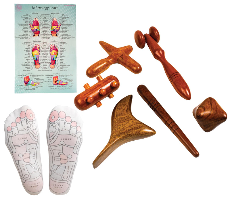 CCcollections Wood Therapy Massage Tools, Reflexology Wooden Stick Tool, Traditional Equipment for Relieving Muscle Pain Body Lymphatic Drainage Massager - (G 6SET+SOCKS, 1, Count) Set G (Socks)