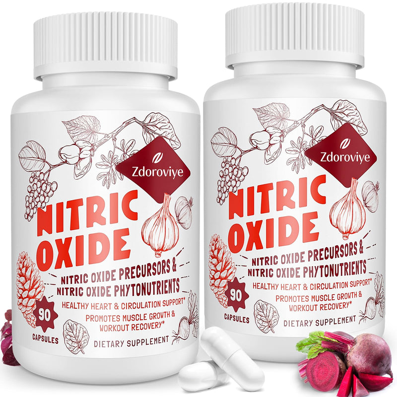 [Australia] - Nitric Oxide Supplement for Men, Nitric Oxide Precursor & Phytonutrient Complex for Heart, Immune- 90 Capsules (2 Pack) 90 Count (Pack of 2) 