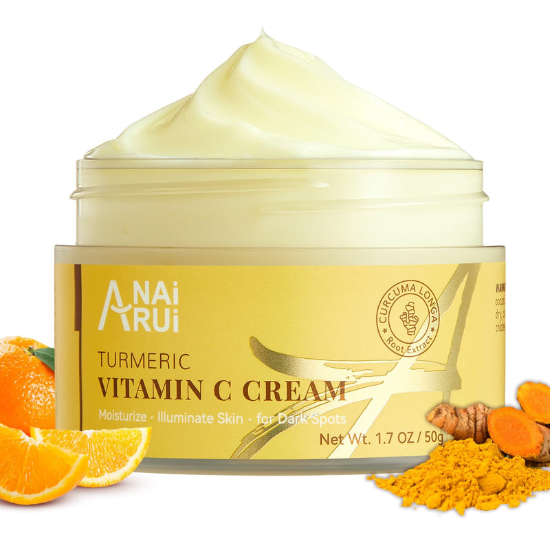 ANAI RUI Vitamin C Face Moisturizer with Turmeric, 1.7 OZ | Anti-Aging Facial Cream for Dull, Dry Skin, Reduces Wrinkles, Evens Skin Tone, Hydrating & Nourishing