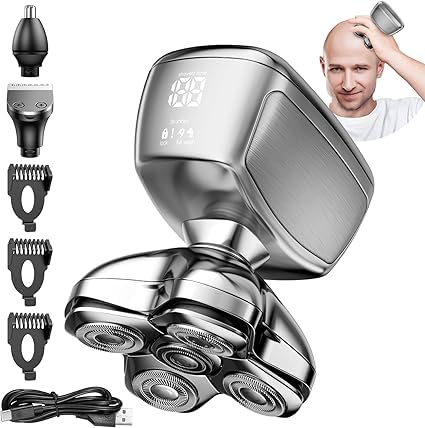 [Australia] - 5D Head Shavers for Bald Men - 6 in 1 kensen Upgraded Magnetic Head Body Shaver for Mens, Wet/Dry Bald Head Shavers for Men IPX6 Waterproof LED Display with USB-C Charge Head Razors for Bald Mens Gift Silver 