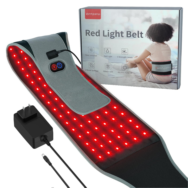 Comfytemp Red Light Belt with 126 LEDs, 660nm & 850nm, 22W(Corded) | Wearable Near Infrared Light Wrap with Timer, Home Office Use, Wasit Belly Birthday Gifts for Women Men Mom Dad Gray
