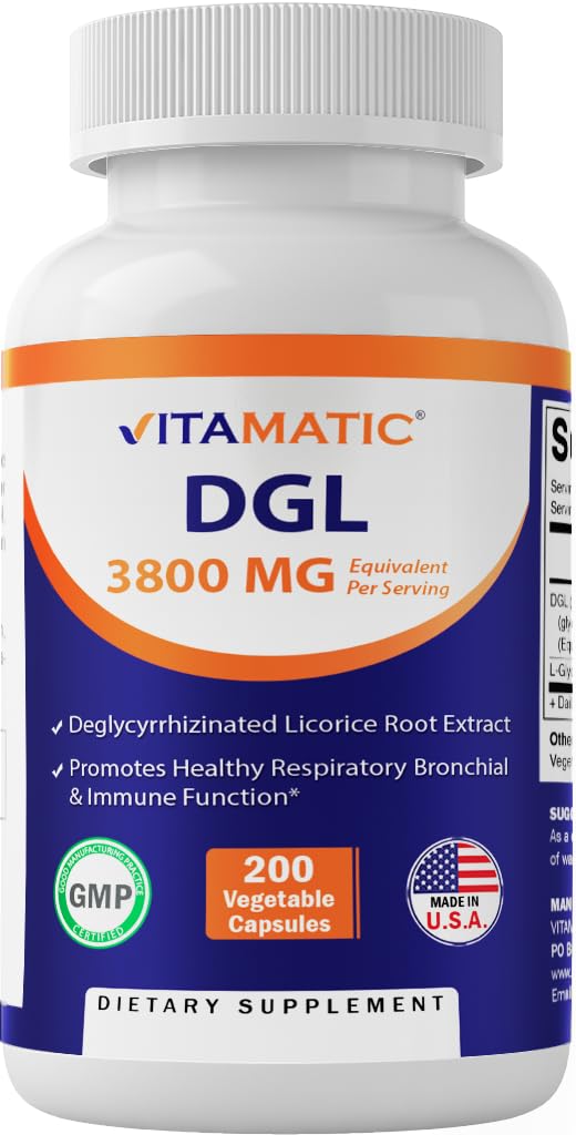[Australia] - Vitamatic DGL Licorice 10:1 Extract 380 mg (3800mg Equivalent of Licorice Root) - 10X Stronger - Supports Healthy Digestive & Respiratory Functions - 200 Capsules 