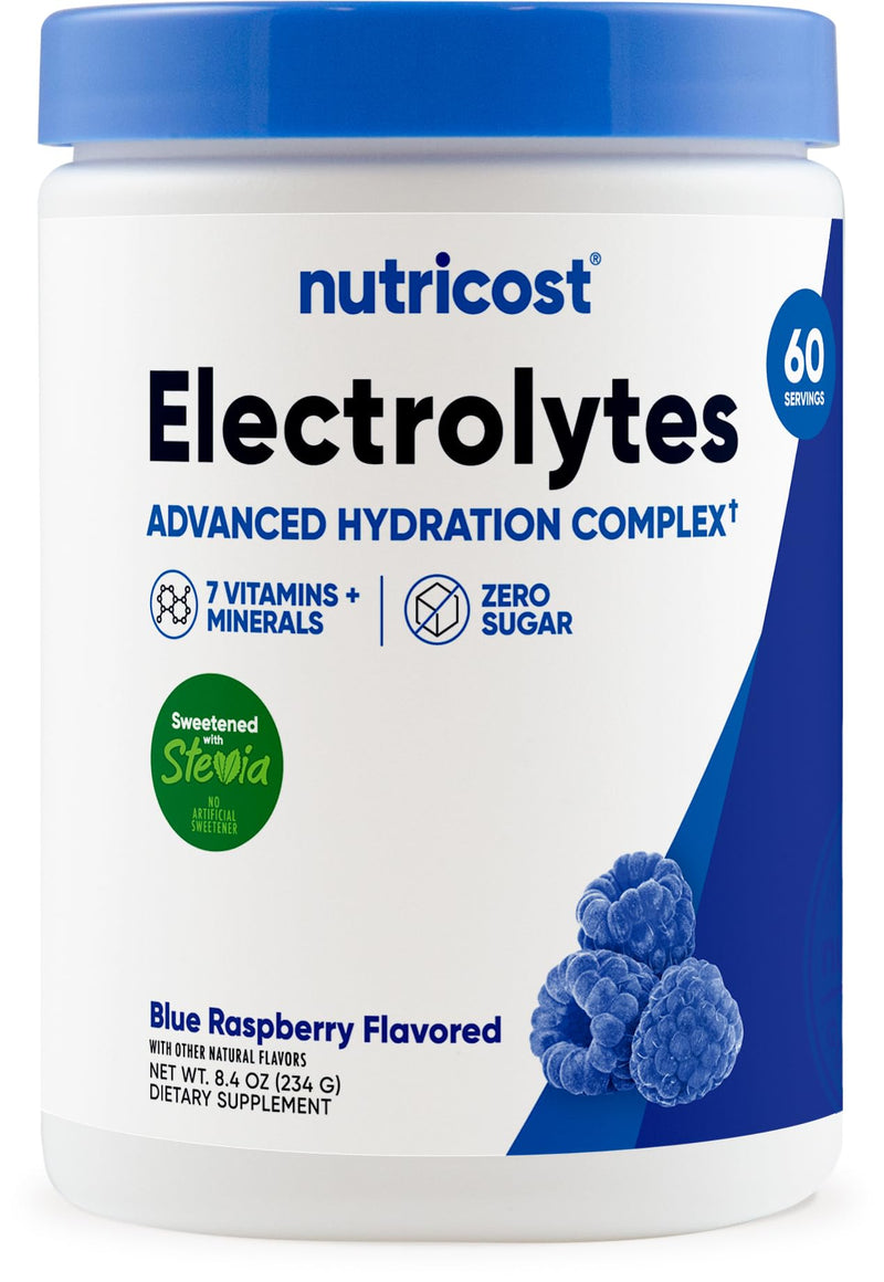 Nutricost Electrolyte Complex Powder, 60 Servings, Blue Raspberry | Hydration Supplement Drink Mix, With Vitamins and Minerals 8.4 Ounce (Pack of 1)