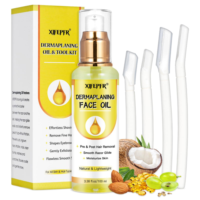 [Australia] - Dermaplaning Kit, Dermaplane Oil with Dermaplaning Tools, Shave Oil for Women, Softens Area Pre Shave & After Shave, Use with Face Razor, Face Shaver, Eyebrow Razor, Microblade 