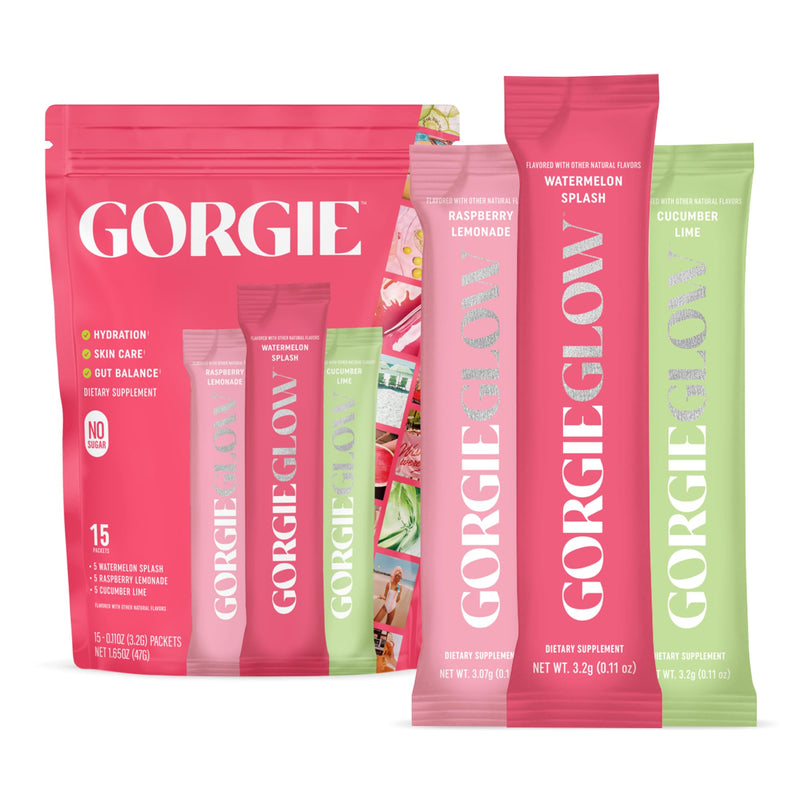 Glow Hydration Packets, Electrolytes, No Sugar, 15 Sticks | Hyaluronic Acid, Aquamin, Vitamin C & D, Probiotics, Antioxidants, Sugar-free, Skin & Gut Support, Variety Pack