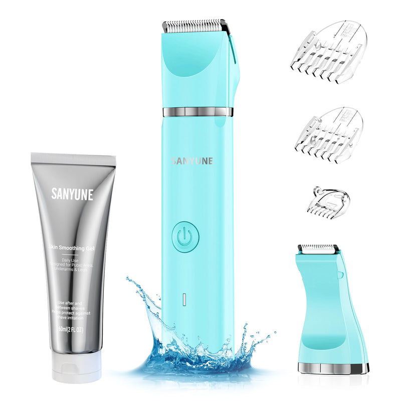 [Australia] - Bikini Trimmer for Women, 2 in 1 Electric Women Pubic Hair Trimmer, Portable Ladies Shaver with 2 Trimmer Heads Waterproof Wet and Dry Use Includes 2 Oz Skin Smoothing Shaving Gel Bikini Trimmer with Gel 