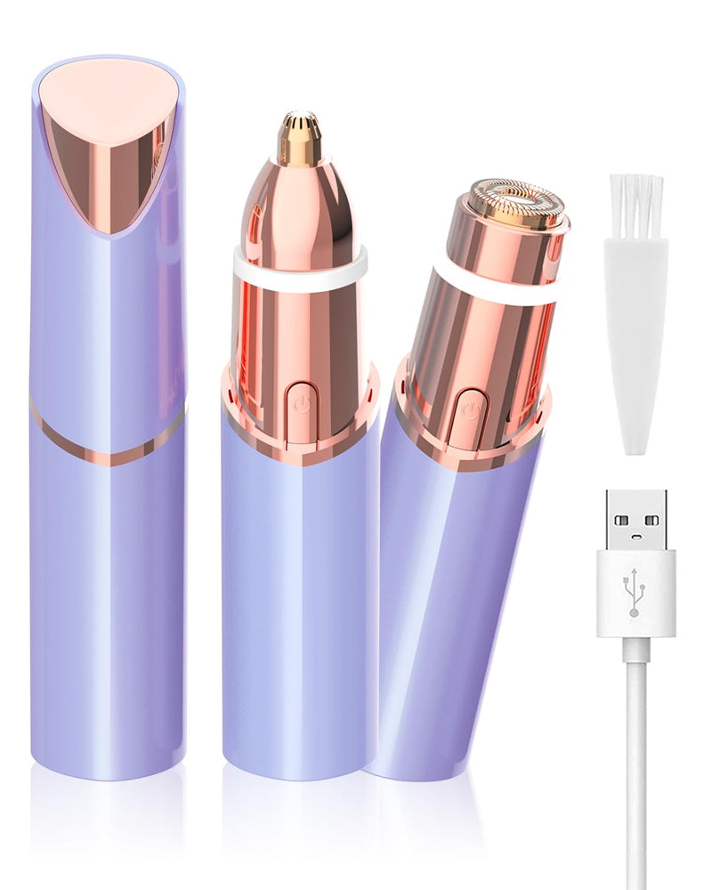 Facial Hair Remover and Eyebrow Trimmer - 2 in 1 Facial Hair Removal Epilators for Women - Rechargeable Travel Face Hair Razor Bikini Shaver for Face Peach Fuzz Lips Chin Armpit Body (Blue) Blue
