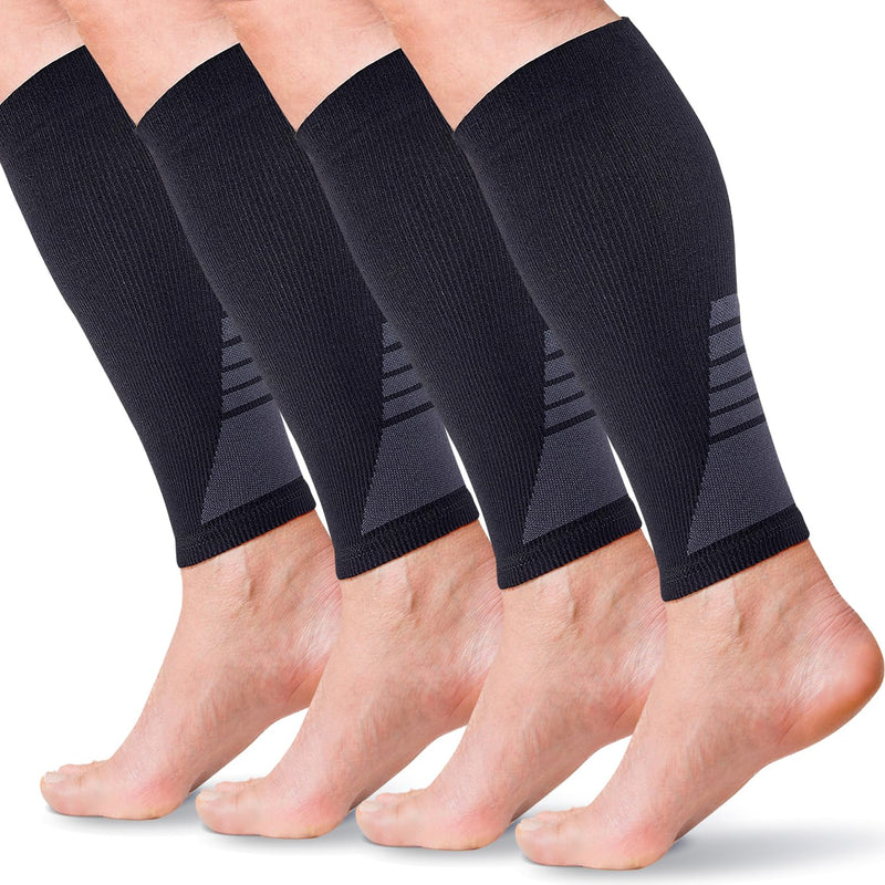 Calf Compression Sleeves for Men and Women - (2 Pair) Footless Compression Socks Support for Varicose Vein, Nursing, Pregnancy, Running - Leg Sleeve Brace for Shin Splints, Pain Relief and Swelling Black (2 Pairs) Medium