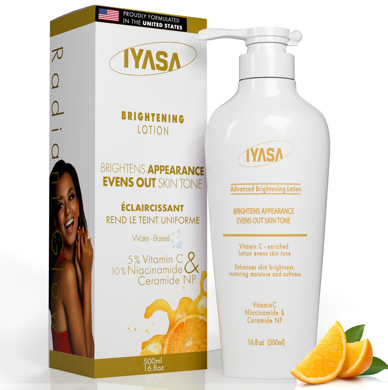 IYASA Advanced Brightening Lotion with 5% Vitamin C, 10% Niacinamide, Water-based Skin Brightening Body Lotion, Even Tone, Dark Spot Remover, Lightening Body Lotion Scent