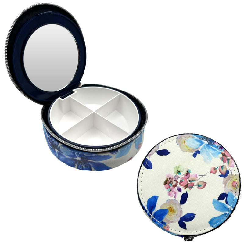 Ezy Dose Travel Pill Organizer with Built-in Mirror, Zipper Flower Case | Compact and Portable Medication Case for Daily Vitamins, Pills, and Medicine, Ideal for Travel and On-The-Go Use Small Mirrored Case