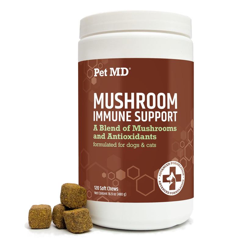 Pet MD Mushroom Immune Support - Turkey Tail Mushroom for Dogs - Mushroom Cat Immune Support Supplement - Milk Thistle for Dogs & Cats with CoQ10 for Dogs - Immunity Supplement for Dogs - 120 Chews - PawsPlanet Australia