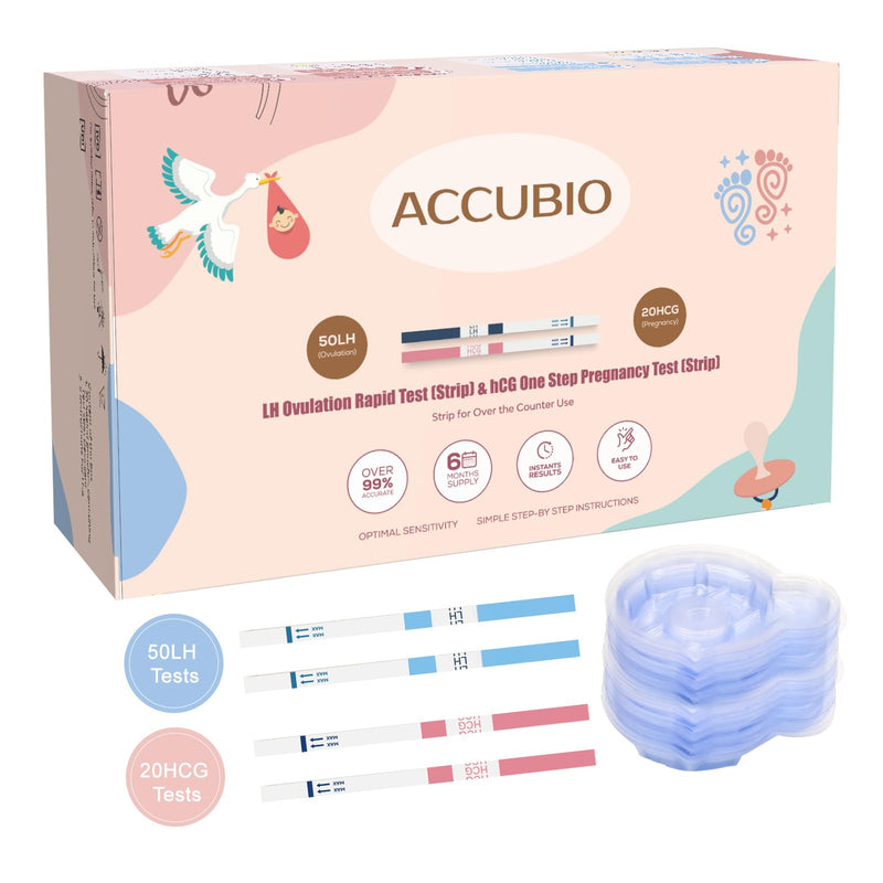 [Australia] - 50 Ovulation Test Strips and 20 Pregnancy Test Strips Combo Kit, Rapid Fertility Predictor Kit, Accurate Pregnancy Detection, LH Strips, 5mm Wider, with 70 Urine Cups (50LH+20HCG) 