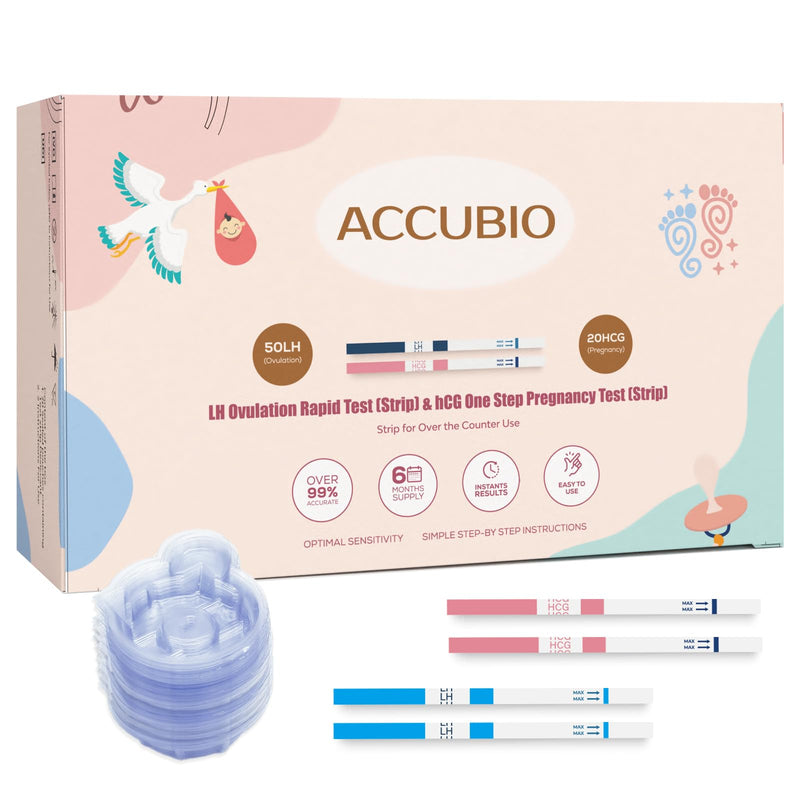 50 Ovulation and 20 Pregnancy Test Strips Combo Kit, Over 99% Accurate Fertility Test, 5mm LH and HCG Predictor Kit, with 70 Free Urine Cups
